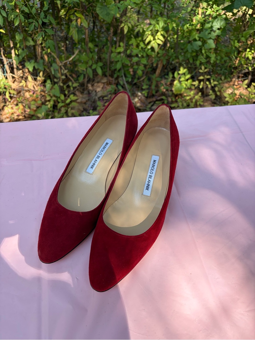 Manolo Blahnik Red Suede Pointed-Toe Women's Pumps